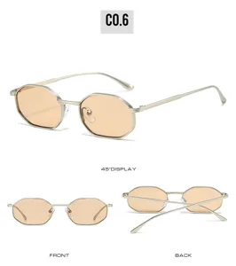 Retro polygon metal sunglasses with light tinted lenses, fashion multi-angle display.