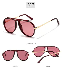 Retro square frame sunglasses with red lenses and gold metal details for daily fashion UV protection