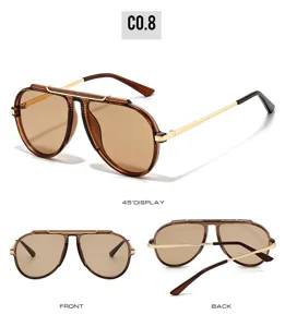 Detailed multi-angle view of retro square pilot sunglasses for men and women, UV protection.