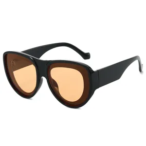 Donne Moda Montatura Grande Occhiali da Sole Retro Ovale Scudo Occhiali Tendenza Hip Hop Outdoor UV400