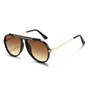 Retro square fashion sunglasses with UV protection for driving, stylish black and gold frame.