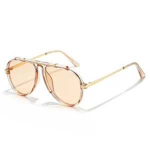 Retro square fashion sunglasses with double metal bridge and gradient anti-UV lenses for driving