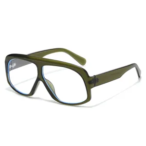 Oversized square blue light blocking glasses for men and women, stylish vintage clear frame.
