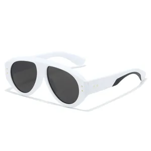 Oversized white frame sunglasses for men and women, trendy hip-hop fashion street style.