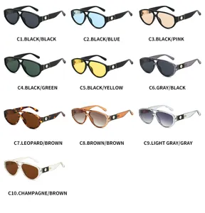 Trendy double bridge aviator sunglasses with stylish cutout temple details in ten colors.