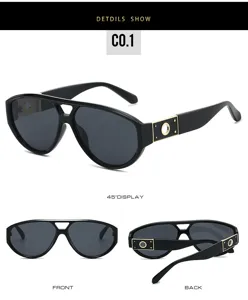 Trendy double bridge aviator sunglasses with stylish hollow circle temple design for men and women.