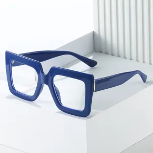 Lunettes Anti-Lumière Bleue Carrées Épaisses Mode Femme Rétro Transparent Ordinateur Cadre Lunettes Optiques