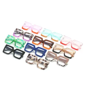 Femme mode lunettes carrées épaisses anti lumière bleue tendance grande monture PC