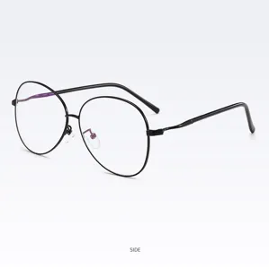 Metal optical glasses frame curved temple clear lens detail view for daily wear fashion