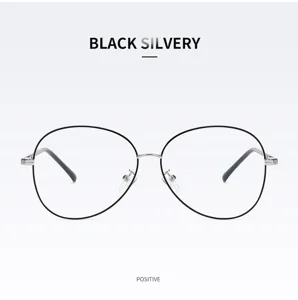 Detailed front view of the stylish oval metal optical glasses frame in black and silver tone.