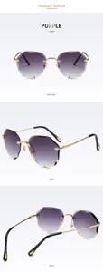 Stylish rimless gradient purple sunglasses with diamond cut lenses and delicate gold temples.