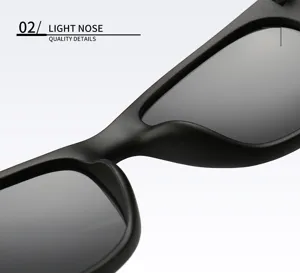 Detailed view of black polarized sunglasses frame, lightweight nose bridge design, high quality.