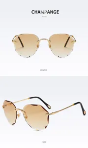 Chic rimless gradient square sunglasses with gold metal temples and elegant diamond cut lenses.