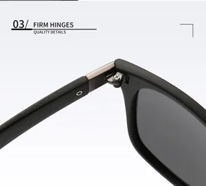 Close-up detail of sunglasses hinge showing firm metal structure and quality design.
