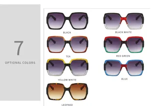 Vue détaillée des lunettes de soleil carrées tendance avec options de paillettes colorées.