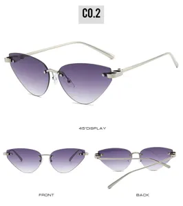 Chic rimless gradient cat-eye sunglasses with sleek metal temples for women fashion wear.