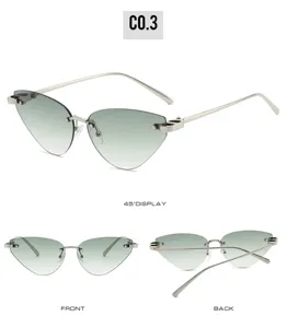 2026 new fashion rimless cat-eye gradient sunglasses, stylish metal temple eyewear.