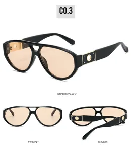 Trendy double bridge aviator sunglasses featuring stylish hollow circle temple detail.