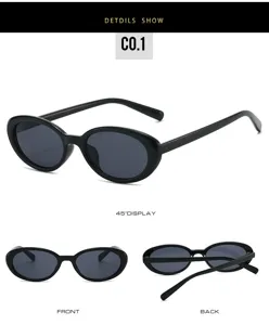 Retro black oval cat eye sunglasses for women, fashionable anti-UV sun protection eyewear.