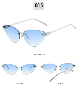 2026 new triangle cat-eye rimless sunglasses gradient blue lenses fashion eyewear