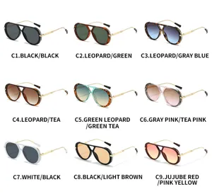 Retro Mode Doppelsteg runde Sonnenbrille mit mehreren Farbvarianten für den Alltag.