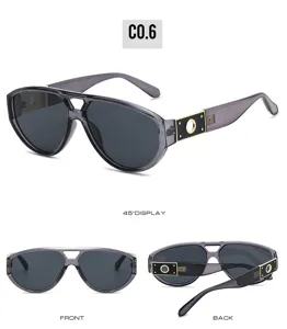 Trendy double bridge pilot sunglasses with hollow metal ring temples for stylish daily wear.