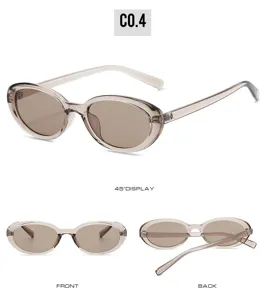 Trendy retro oval sunglasses with translucent brown frames for women, stylish UV protection.