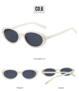 Retro oval sunglasses with thick white frames and dark UV protection lenses for stylish daily wear.