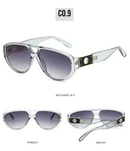 Trendy double bridge aviator sunglasses with gradient lenses and stylish cutout metal temples.