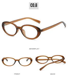 Retro vintage cat eye glasses for women, stylish translucent brown oval optical frames.