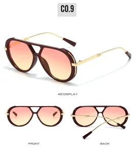 Retromodische Doppelsteg Sonnenbrille mit Farbverlauf Gläsern und edlen goldenen Metallbügeln Damen.