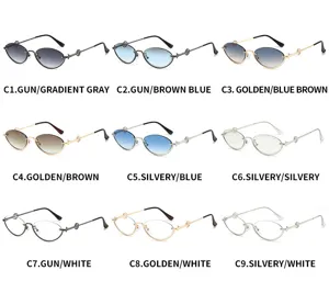 Trendige ovale rahmenlose Sonnenbrille für Damen und Herren, stilvolle Farbverlaufsgläser Metall.