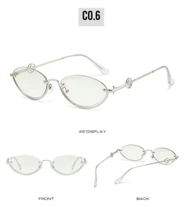 Trendige ovale Metallsonnenbrille für Damen und Herren, stilvolles randloses Design.