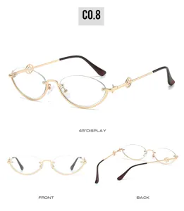 Modische Metall-Rhmenlose ovale Sonnenbrille mit goldenen Bügeln und klaren Gläsern für Streetwear.