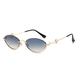 Modische Sonnenbrille mit Farbverlauf für Damen und Herren, ovaler Metall-Stil.