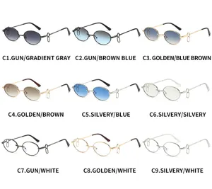 Oval metal sunglasses with trendy double ring decor, stylish retro frame for men and women.