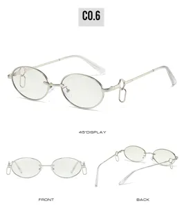 New oval metal sunglasses with double rings, trendy European hip-hop chic eyewear.