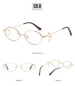Trendy metal oval sunglasses with double ring decor, vintage gold frame clear glasses.