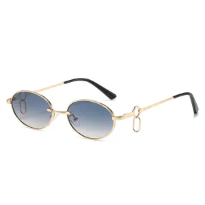 Metal Oval Sunglasses Double Ring Buckle Trendy Hip Hop Ins Style Eyewear For Women And Men
