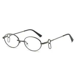 Vintage oval metal glasses with unique clover ring temples, fashion retro trendy eyewear frame.