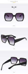 Lunettes de soleil rétro à grande monture carrée style européen et américain mode verres noirs