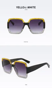 Lunettes de soleil grand carré tendance avec monture à paillettes colorées et verres dégradés.