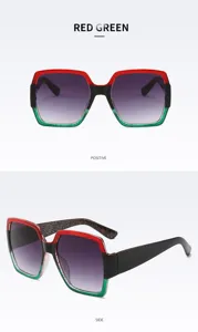 Lunettes de soleil carrées tendance avec monture à paillettes colorées et verres dégradés.