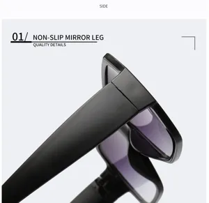 Vue détaillée de la branche de lunettes de soleil noire tendance, design antidérapant.
