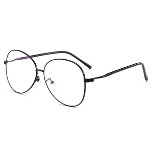 Black metal oval frame eyeglasses, clear lens, stylish student optical eyewear.
