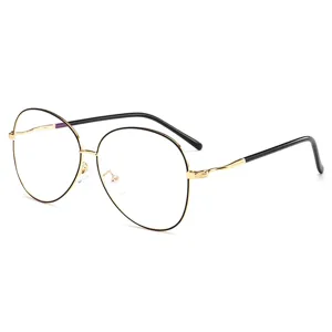 Oversized round metal optical frame stylish clear lens glasses for daily fashion wear and student.