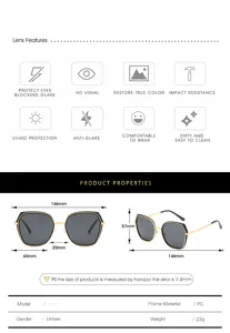 Polarized sunglasses for women, fashion polygon frame sun glasses with UV400 protection.