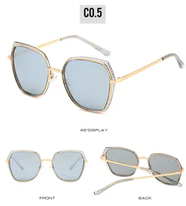 Detailed view of women's trendy polygon polarized sunglasses showcasing metal temples.