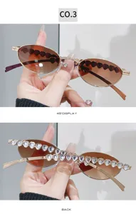 Y2K ovale Strass Sonnenbrille Mode Herz Kristall Metallrahmen trendige Damen Sonnenbrille