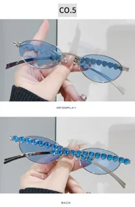 2024 Neue koreanische Mode ovale Strass Brille blaue Gläser Y2K trendige schicke Brille